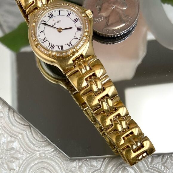 Movado Swiss Made "Olympian" 40 Diamond Bezel Dress Watch Roman Numerals - Picture 15 of 16